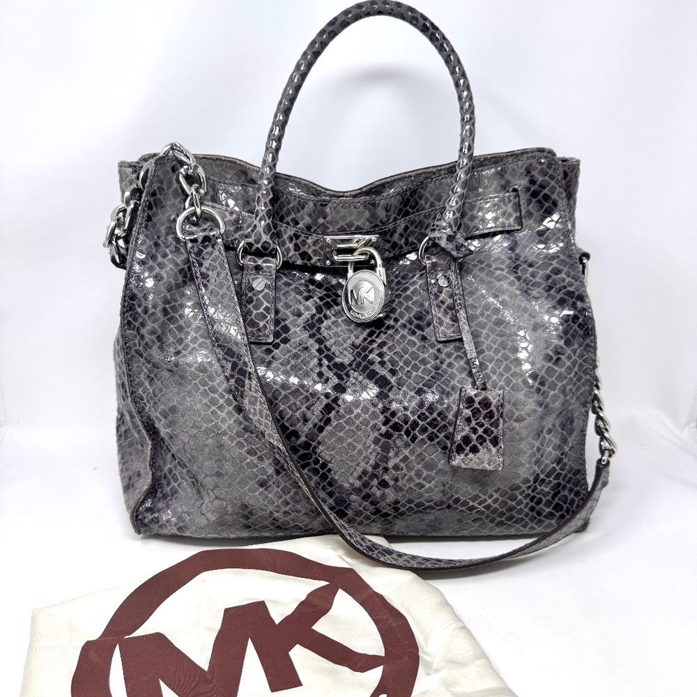 Michael Kors Hamilton Gray Python Leather Shoulder Satchel